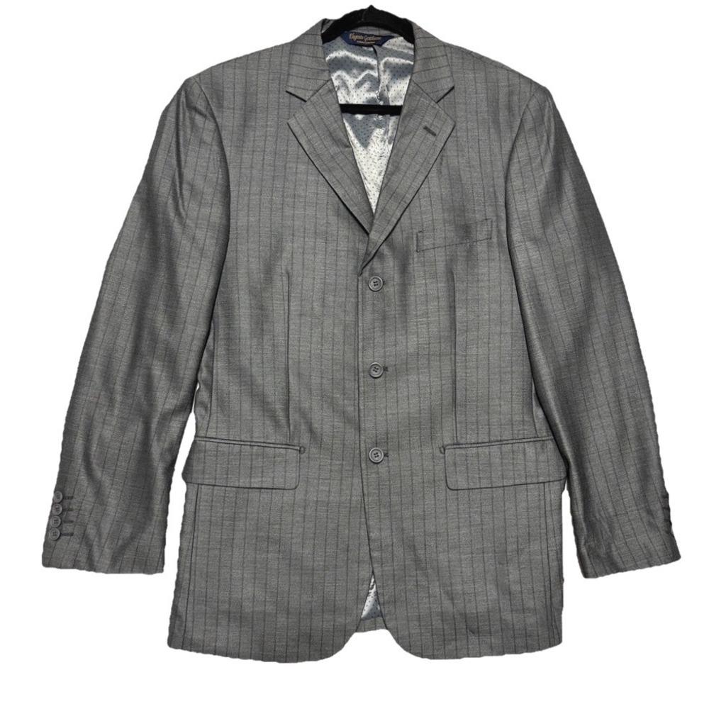 Elegante‎ Gentiluomo Gray Pinstripe 3 Button Blazer Sport Coat 40L Italy Mens